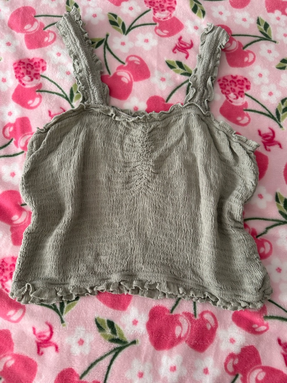 Textured Ruffle-Trim Camisole in Taupe